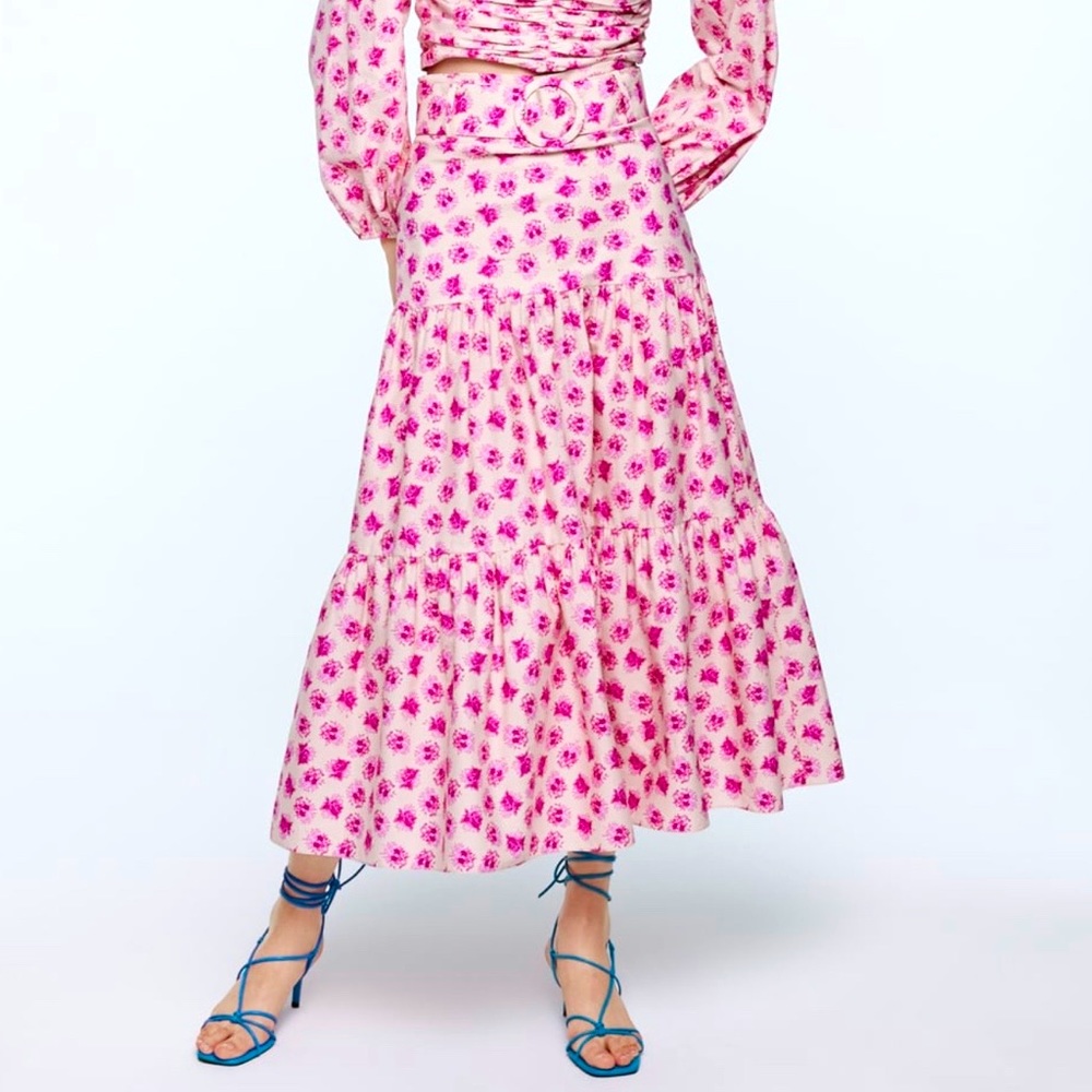 ZARA FLORAL PRINTED SKIRT WITH BELT SIZE M